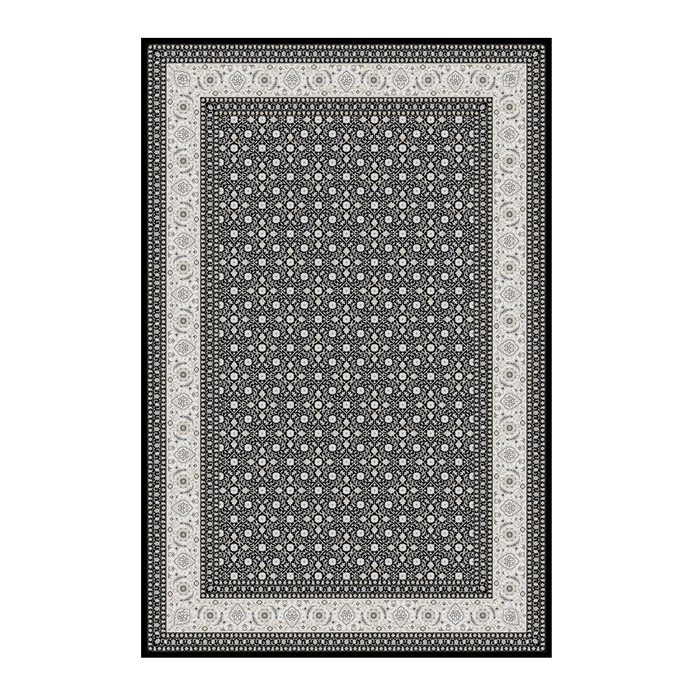 Valentis: Crown 2 Million Points 7,5mm Acrylic/Viscose Floral All Over Medallion Carpet Rug; (200x300)cm, Grey/Black