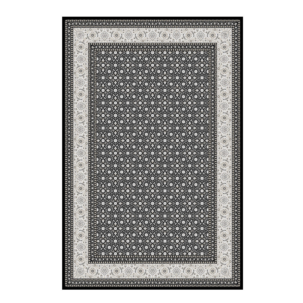 Valentis: Crown 2 Million Points 7,5mm Acrylic/Viscose Floral All Over Medallion Carpet Rug; (240x340)cm, Grey/Black