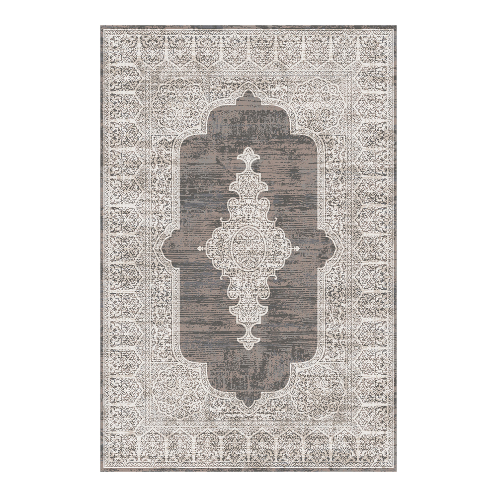 Valentis: Crown 2 Million Points 7,5mm Acrylic/Viscose Centre Medallion Pattern Carpet Rug; (240x340)cm, Grey/Brown