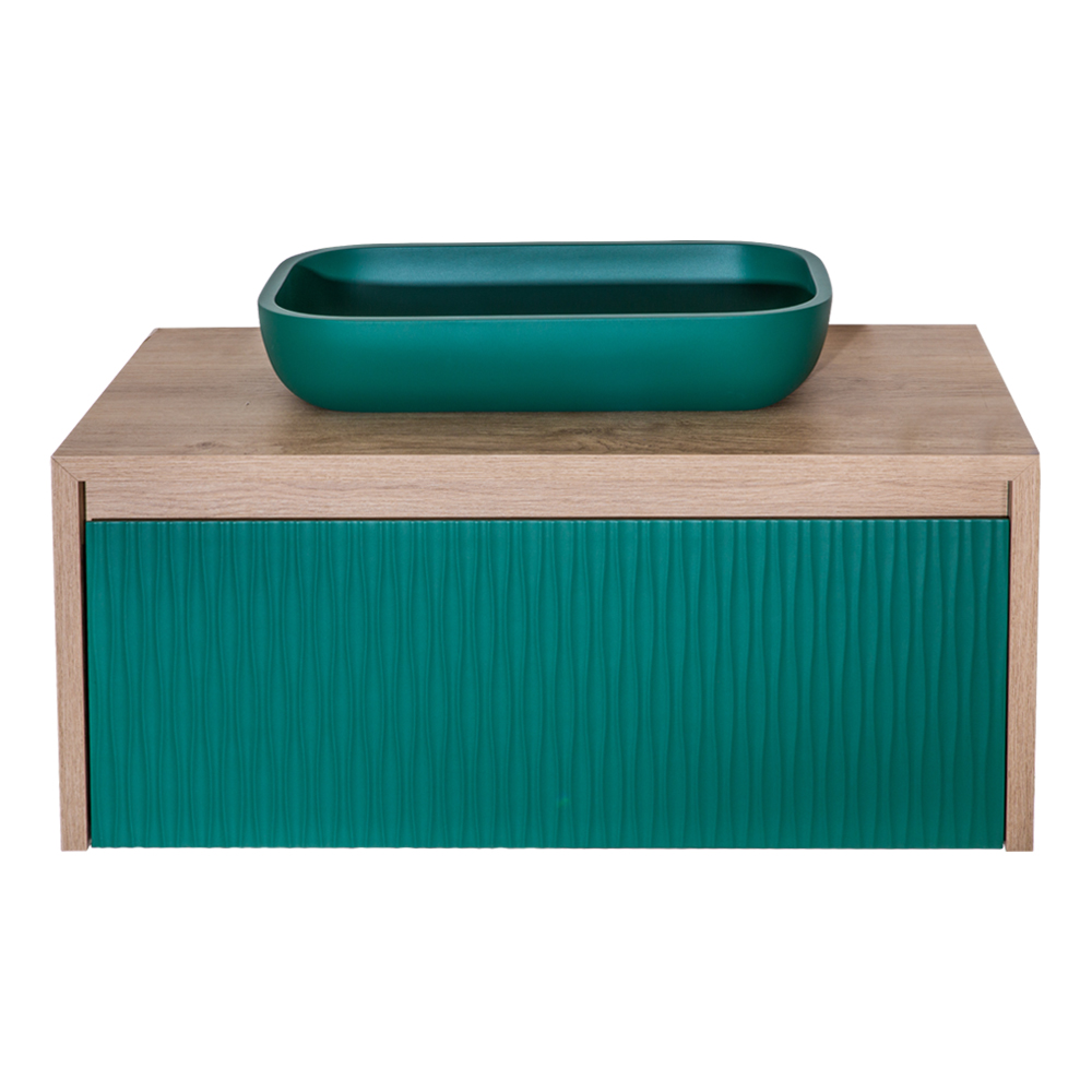 Bathroom Furniture Set: 1 Lambda Cabinet, 1 Drawer 80cm + 1 Masai Basin; (52x32)cm, Natural Oak/Garden M