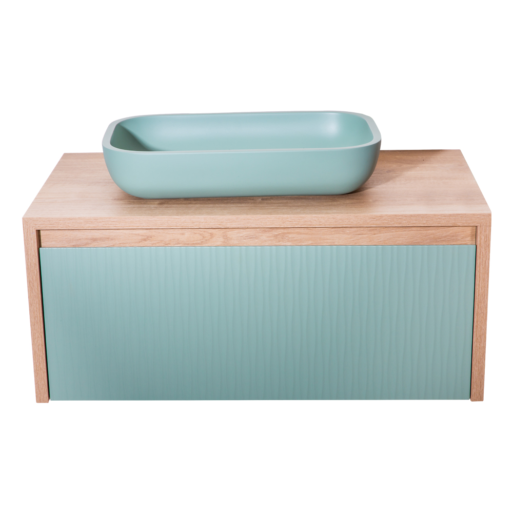Bathroom Furniture Set: 1 Lambda Cabinet, 1 Drawer 80cm + 1 Masai Basin; (52x32)cm, Natural Oak/Leaf Matt