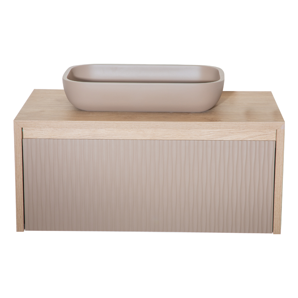 Bathroom Furniture Set: 1 Lambda Cabinet, 1 Drawer 80cm + 1 Masai Basin; (52x32)cm, Natural Oak/Soil Matt