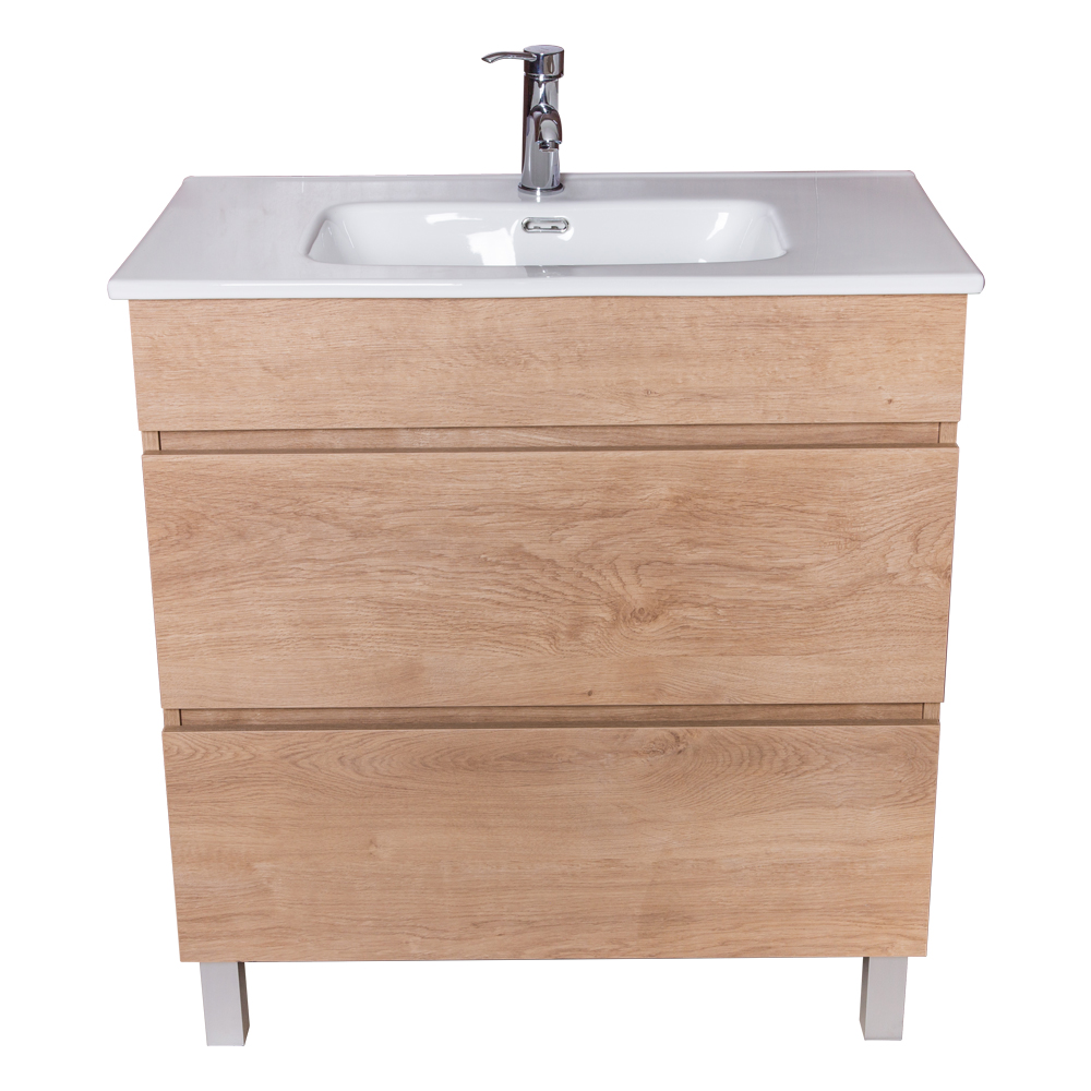Bathroom Furniture Set: 1 Vigo Cabinet, 2 Drawers 80cm + 1 Onix Basin; 80cm, Grey Pine
