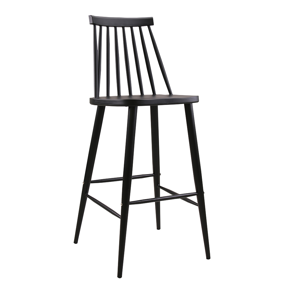 High Bar Chair With Metal Legs And Back Rest; H75cm, Black
