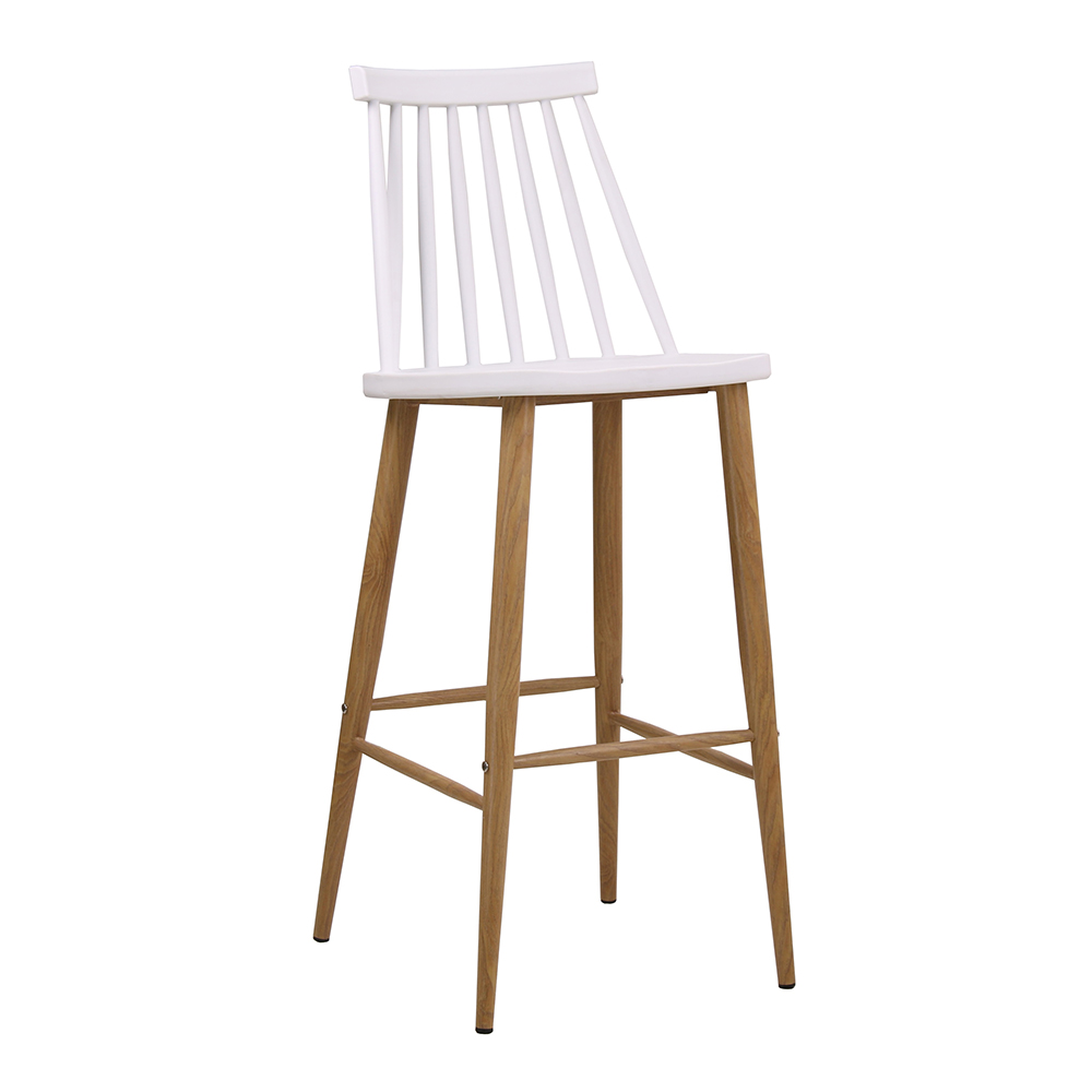 High Bar Chair With Metal Legs And Back Rest; H75cm, White