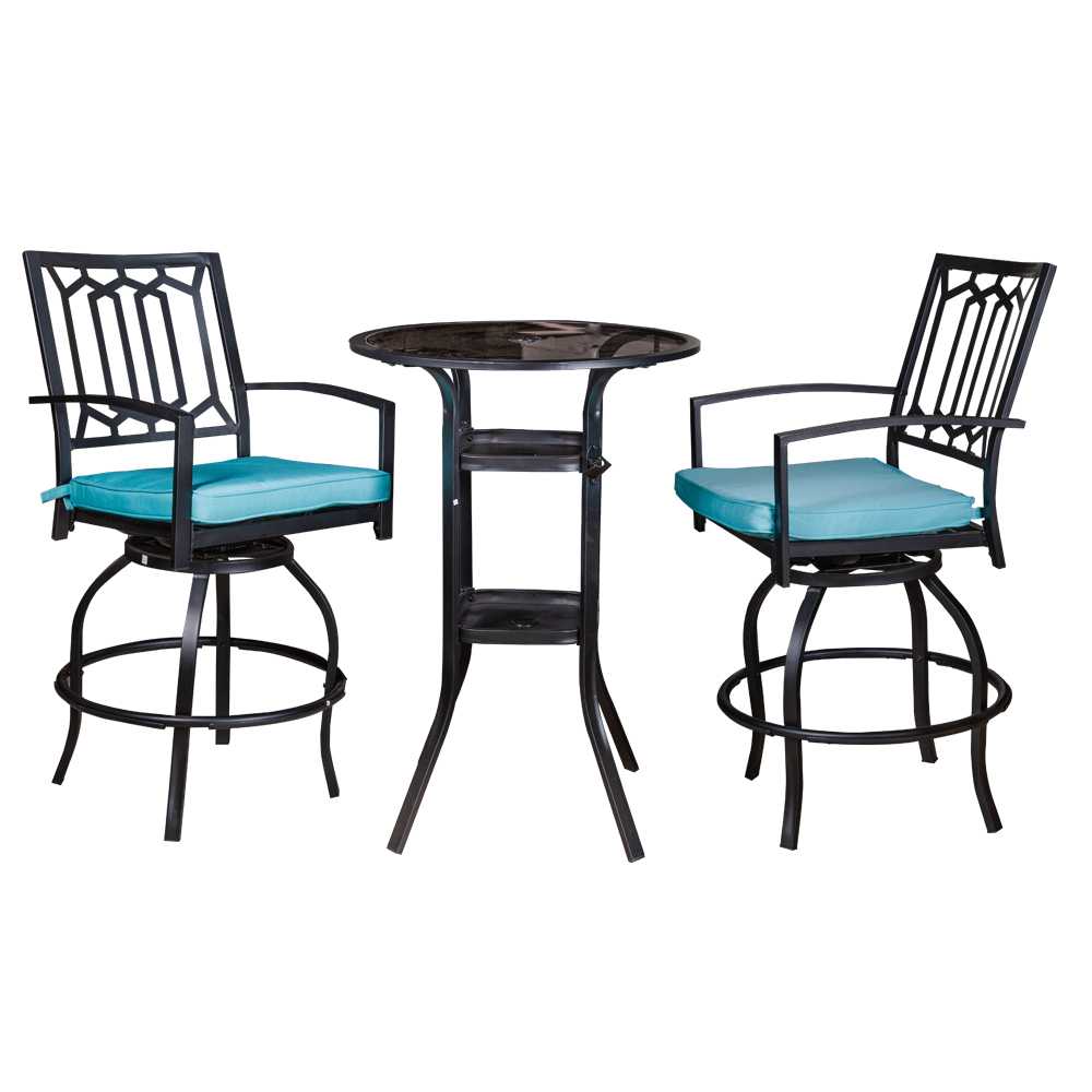 High Level Round Bar Table; (Φ70x99.5)cm + 2 Bar Chairs, Dark Grey/Blue