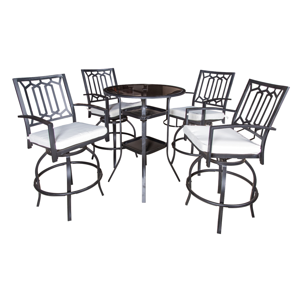High Level Round Bar Table; (Φ70x99.5)cm + 4 Bar Chairs, Dark Grey/Cast Petal