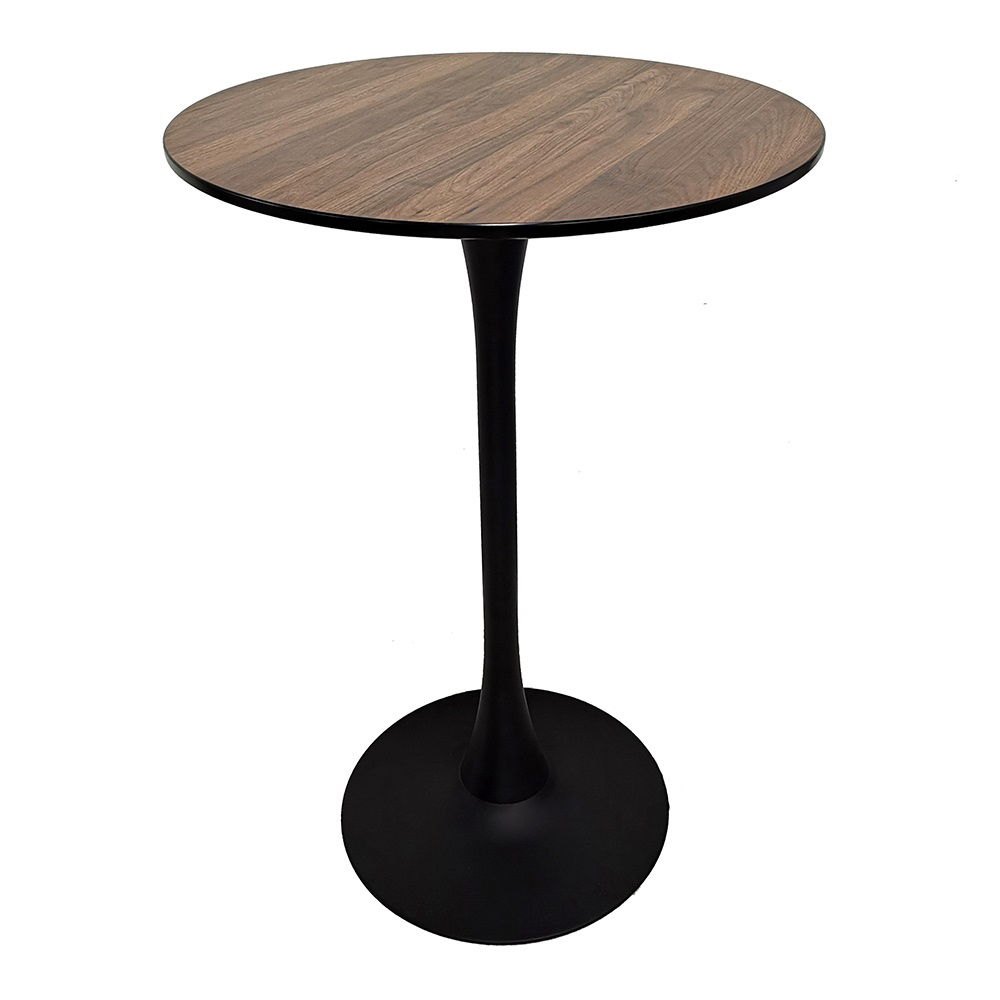 City: Round High Bar Table-Wood Top; (Ø70x106cm), Walnut/Black