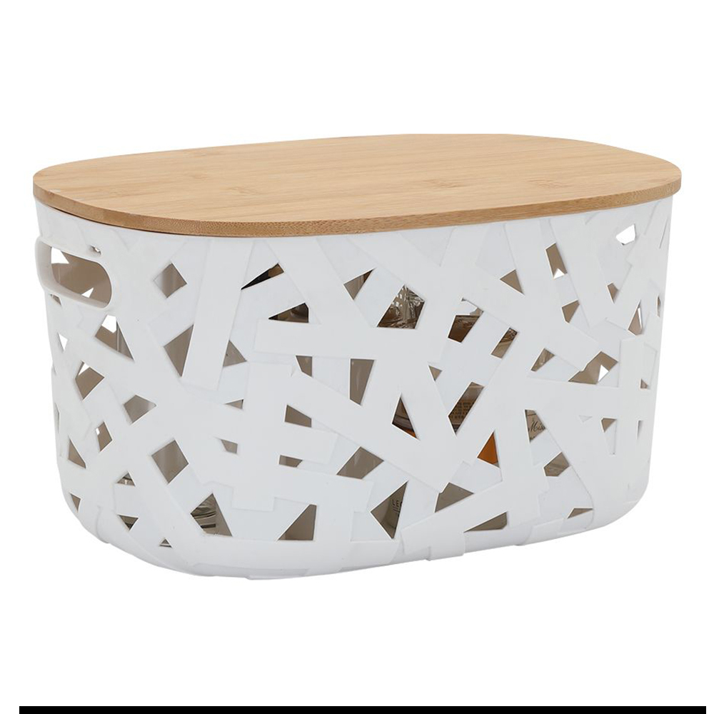 Mind Basket With Lid; (29.5x21.2x16)cm, White/Natural