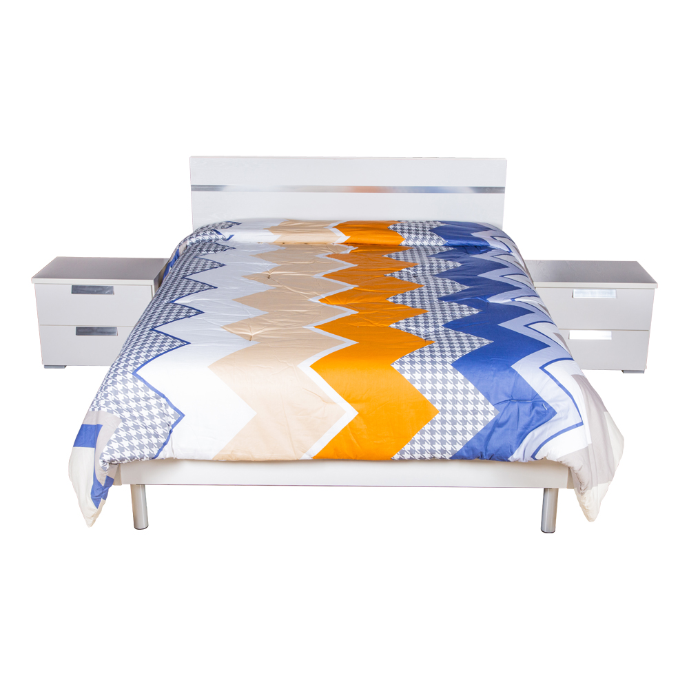 Wood Bed + 2 Night Stands; (150x190)cm, White