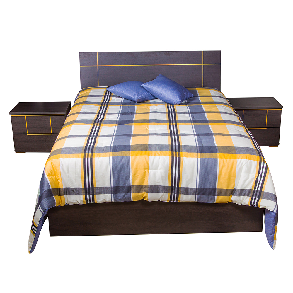 Queen Bed; (150x200)cm + 2 Night Stands, Black Oak/Gold