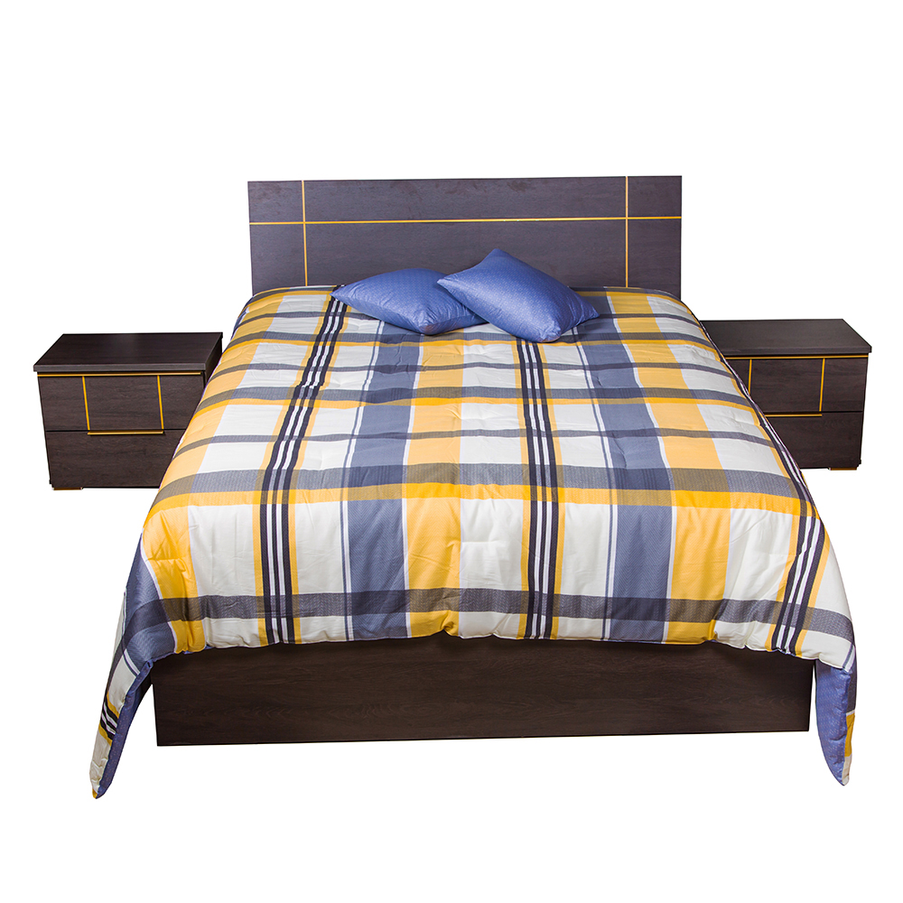King Bed; (180x200)cm+ 2 Night Stands, Black Oak/Gold