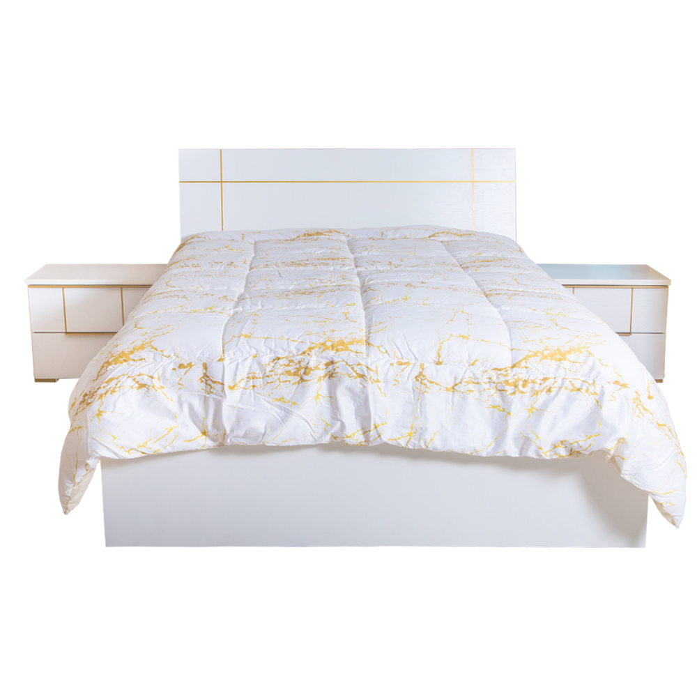 King Bed (180x200)cm + 2 Night Stands, White/Gold