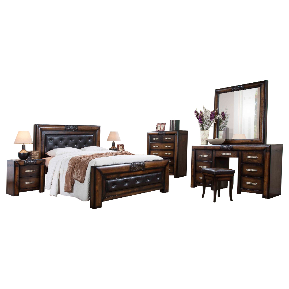 Queen Bed; (150x200)cm +2 Night Stands + Dresser + Mirror, Antique Meroni