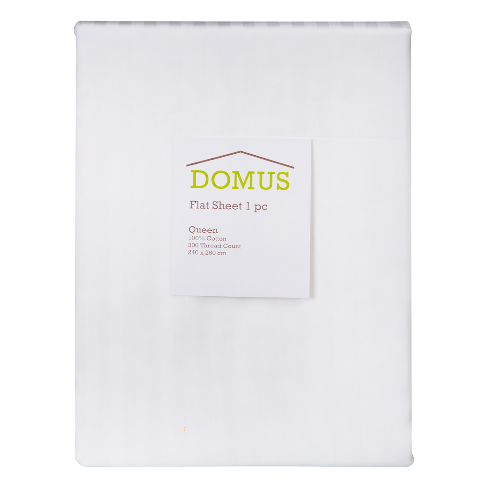 Domus: Queen Fitted Bed Sheet, 1pc: 1cm Striped; (180x200+30)cm, White