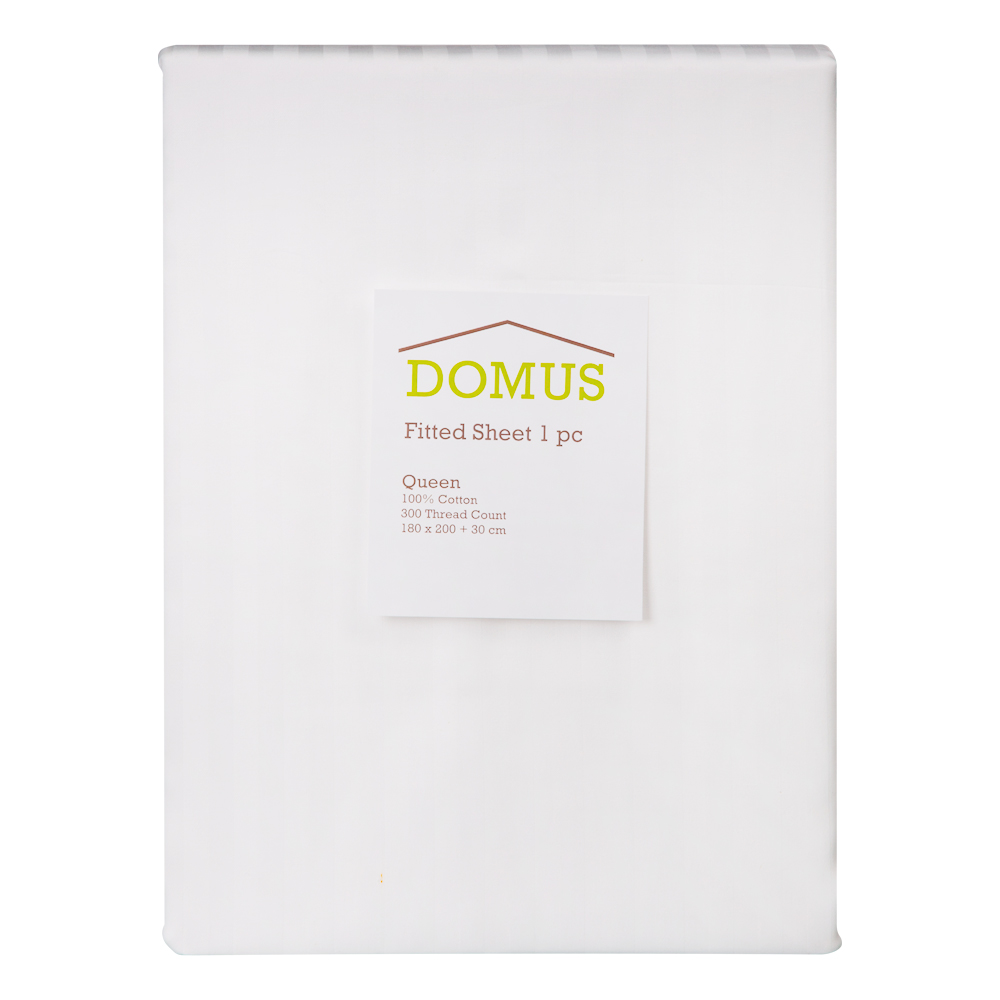 Domus: King Fitted Bed Sheet, 1pc: 1cm Striped; (200x200+30)cm, White