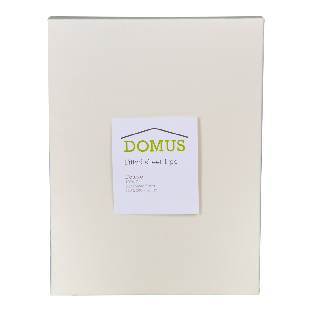 Domus: Fitted Queen Bed Sheet, 250T 100% Cotton; (150x200+30)cm, Ivory