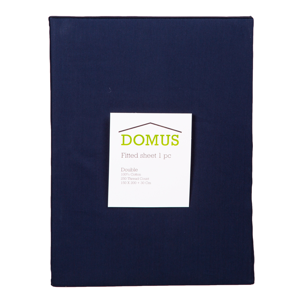 Domus: Fitted Queen Bed Sheet, 250T 100% Cotton; (150x200+30)cm, Navy