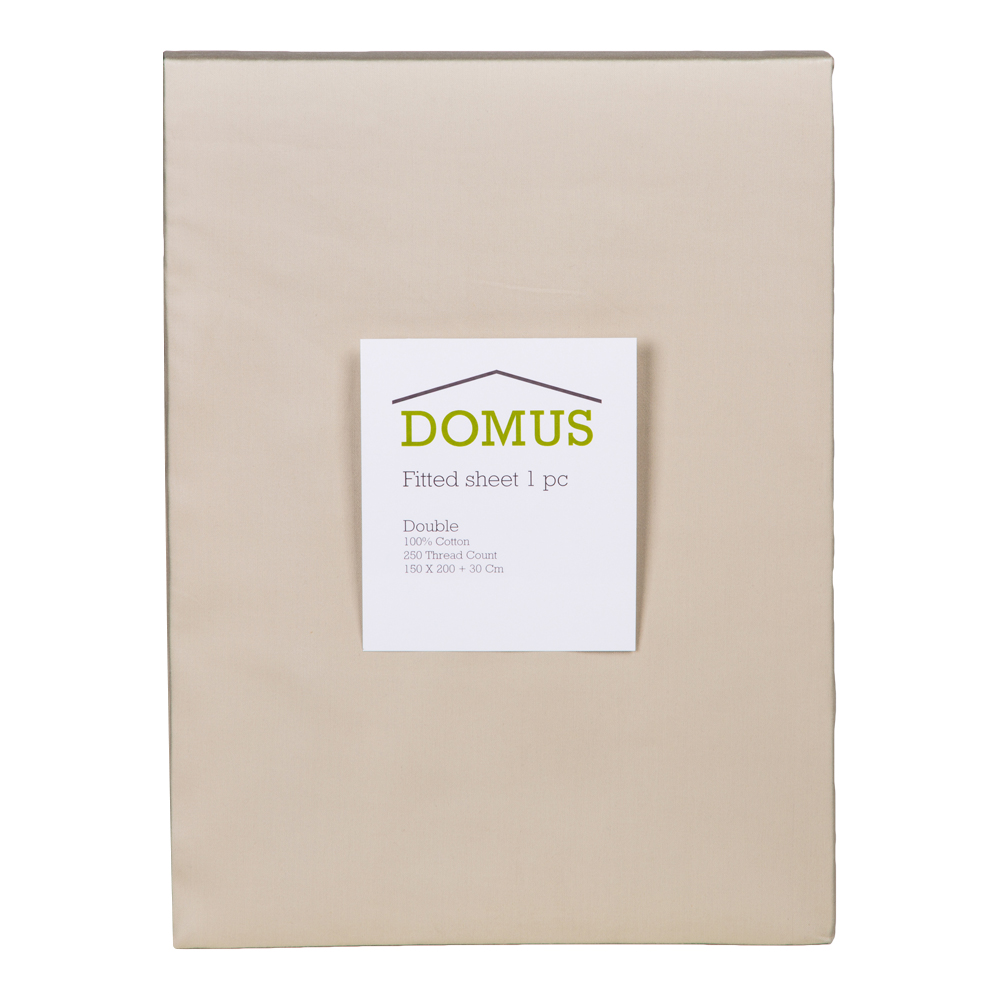 Domus: Fitted Queen Bed Sheet, 250T 100% Cotton; (150x200+30)cm, Stone