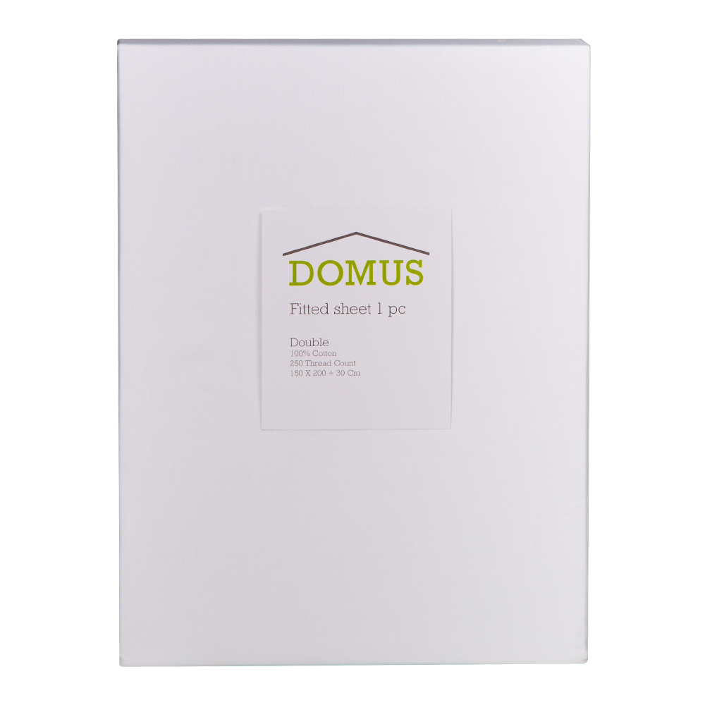 Domus: Fitted Queen Bed Sheet, 250T 100% Cotton; (150x200+30)cm, White
