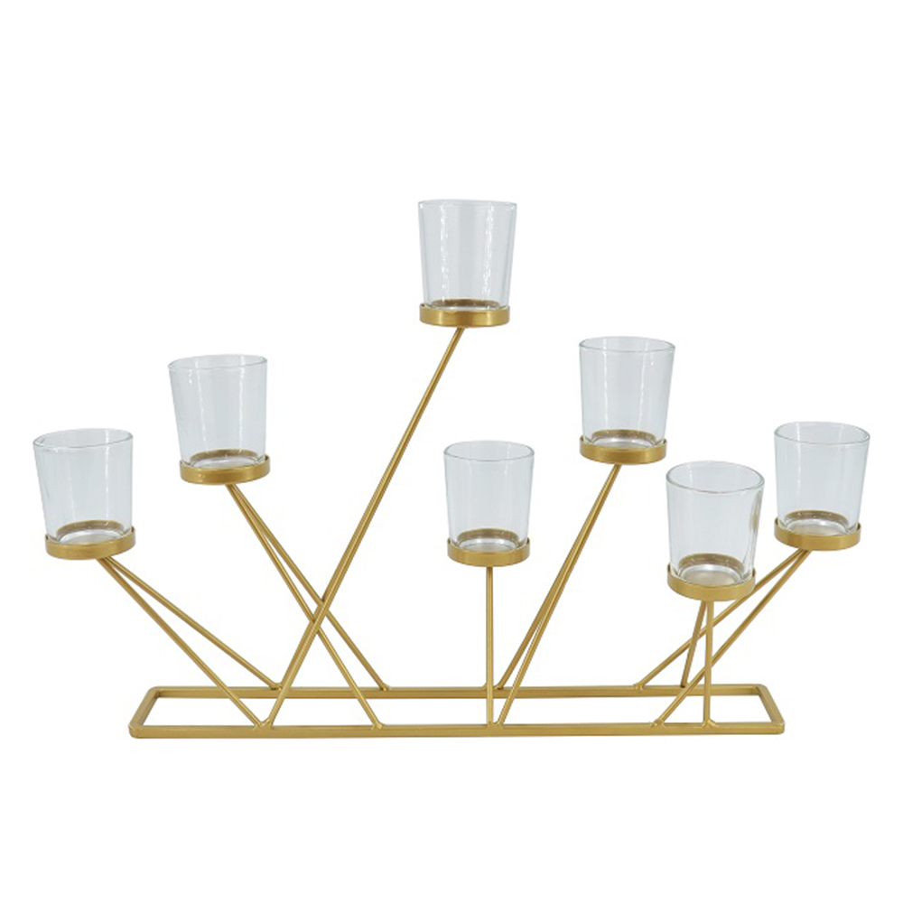 Glass Candle Holder With Metal Stand; (49.5x6x32)cm, Matte Gold