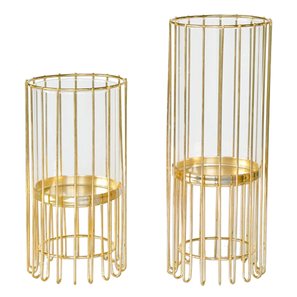 Glass Candle Holder With Metal Stand, Small; (12x12x23)cm, Gold