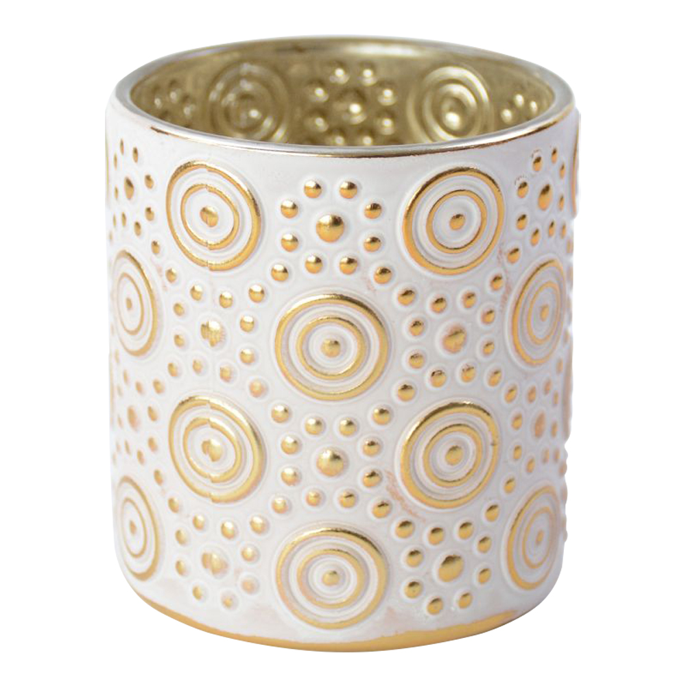 Glass Candle Holder; (7.2x8)cm, White/Gold