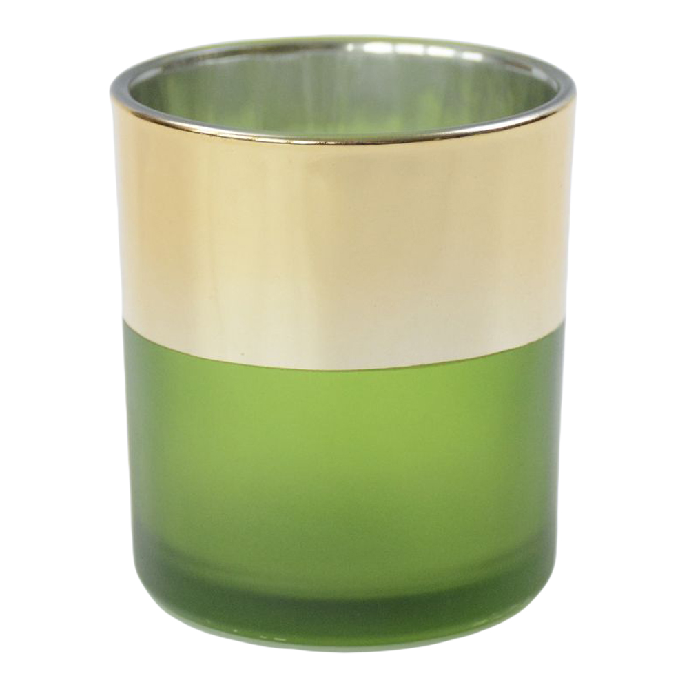 Glass Candle Holder; (7x8)cm, Green/Gold