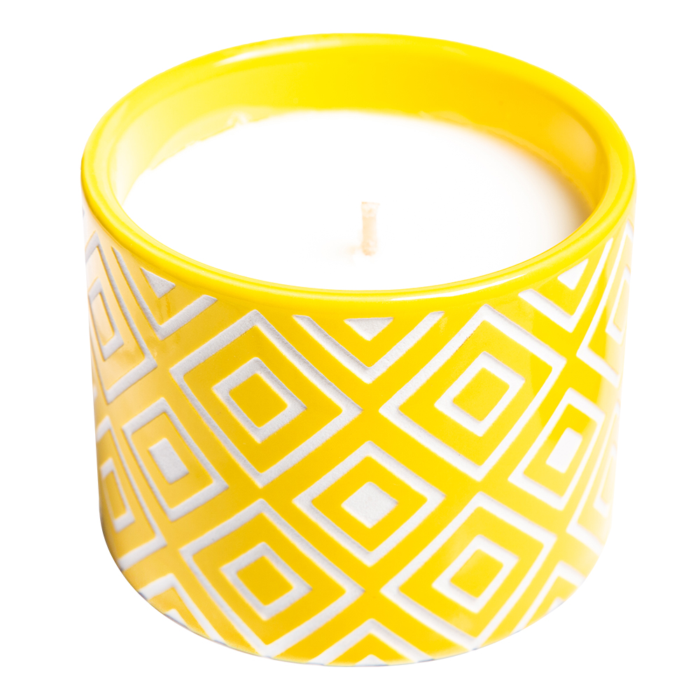 Clear Cotton Scented Candle In Ceramic Pot; 7oz, Yellow