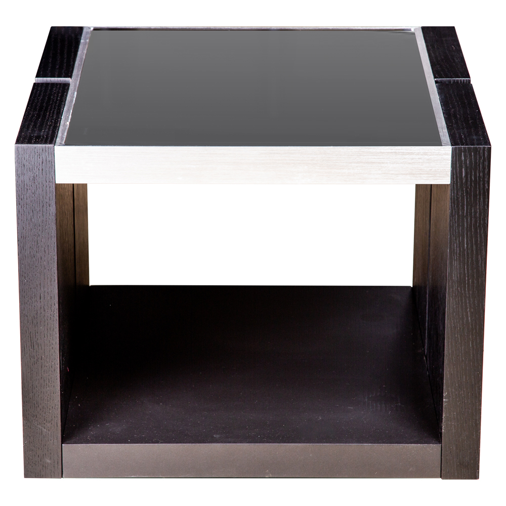 Side Table-Glass Top; (60x60x48)cm, Walnut/Black Matt