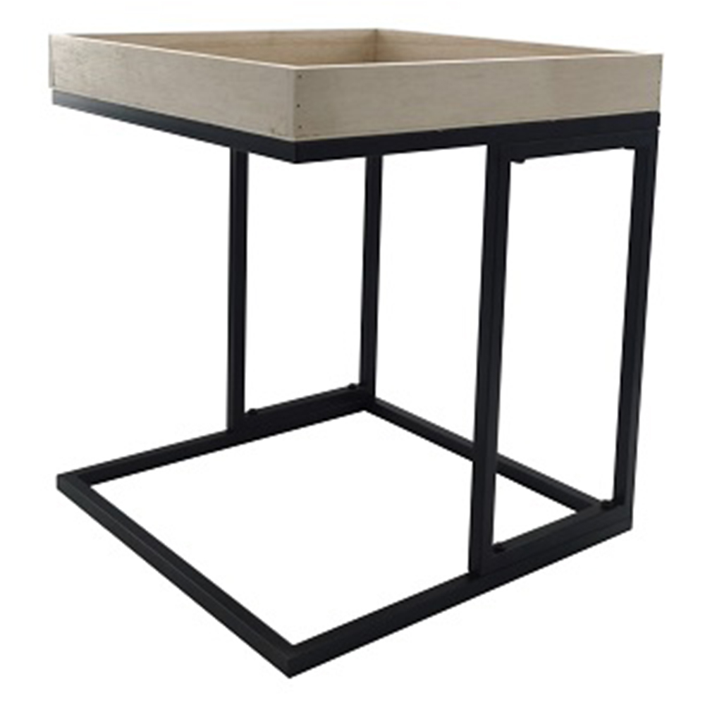 Metal & wood decorative table; (40x40x45)cm, Black