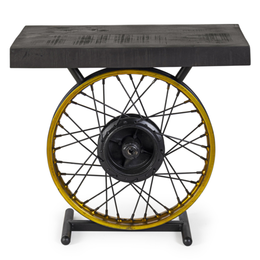Wheel Side Table; (61x36x56)cm, Grey/Golden-Brown