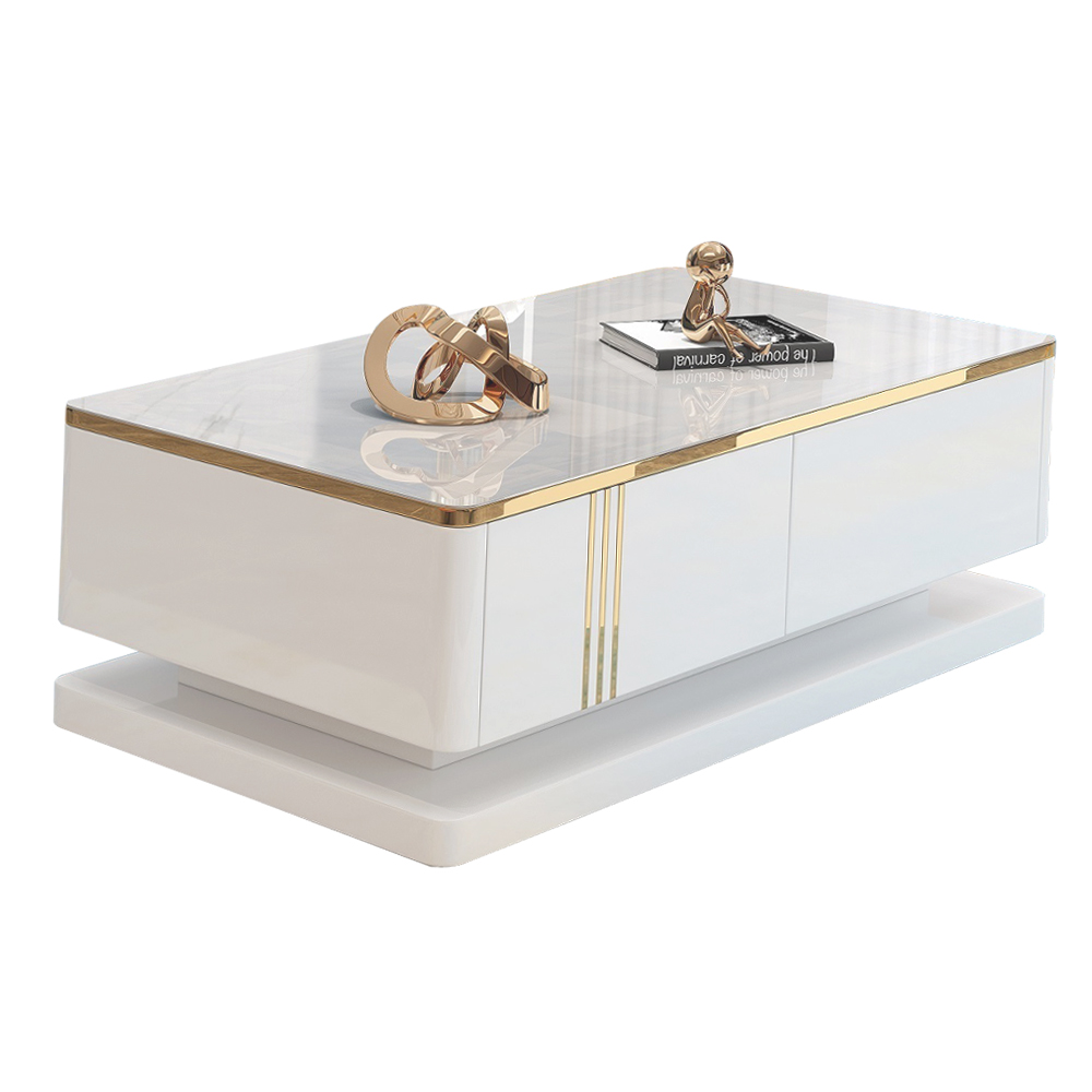 Coffee Table; (120x60x41)cm, Glossy White/Gold