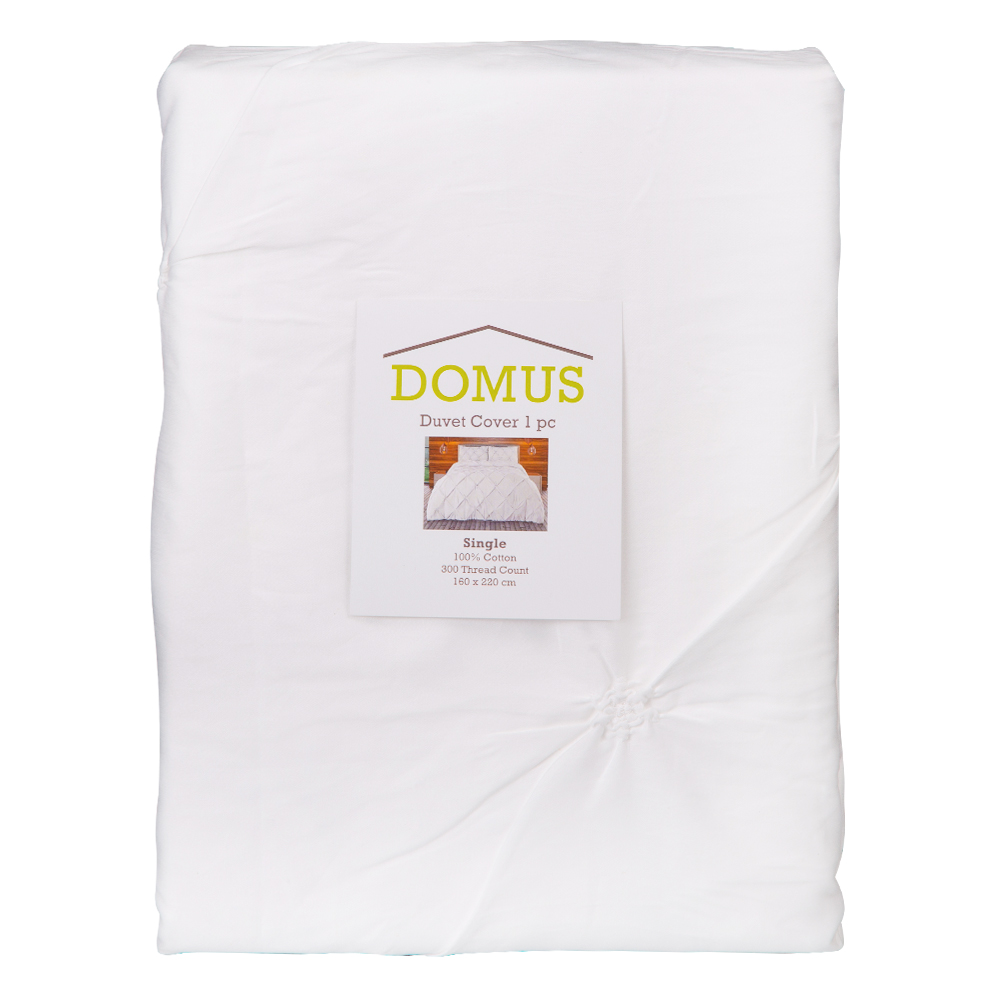 Domus: Single Duvet Cover: 1pc: Pinch Pleats; (160x220)cm, White