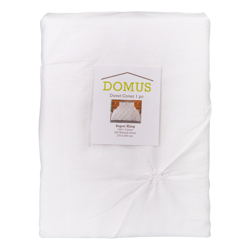 Domus: SuperKing Duvet Cover: 1pc: Pinch Pleats; (260x270)cm, White