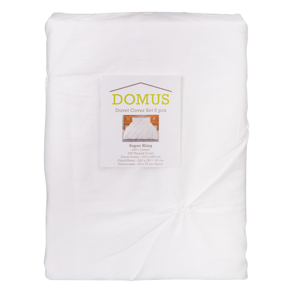 Domus: Quilt Cover Set, 6pc; Pinch Pleats; Super King, White