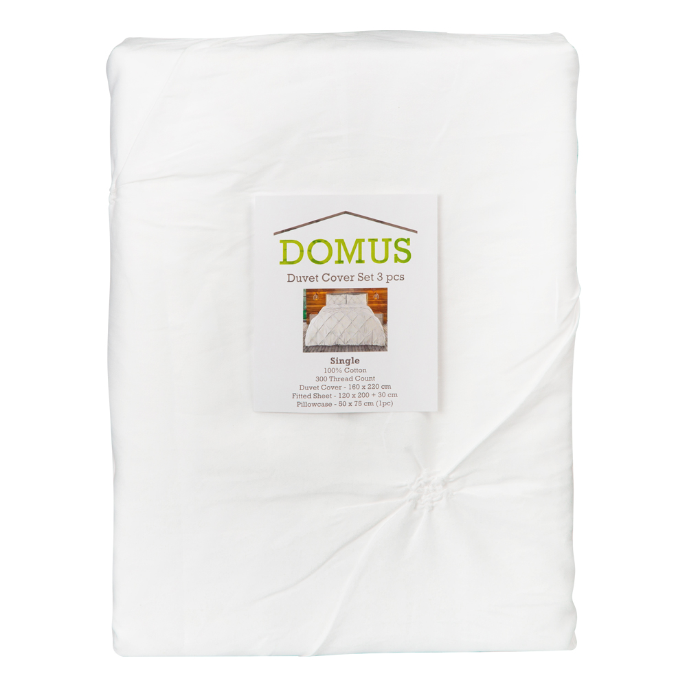 Domus: Quilt Cover Set, 3pc; Pinch Pleats; Single, White
