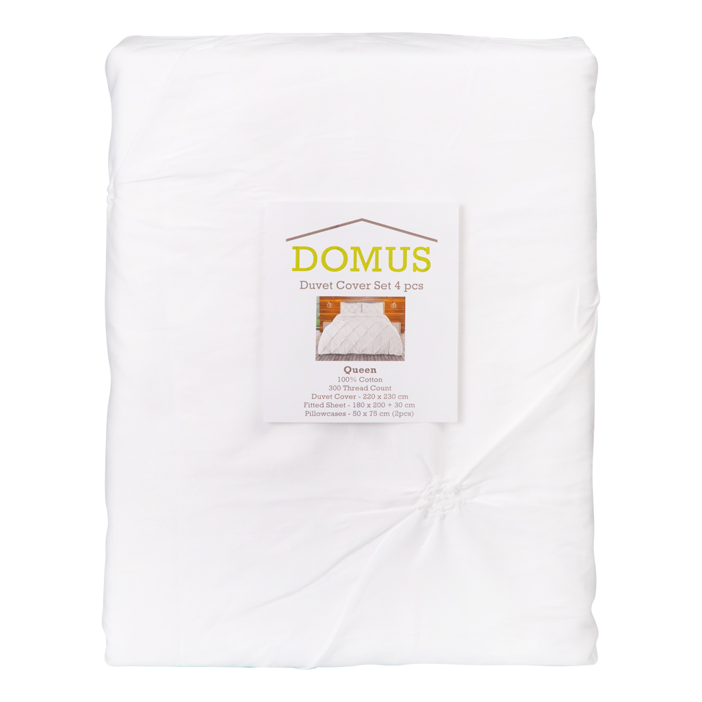 Domus: Quilt Cover Set, 4pc; Pinch Pleats; Queen, White