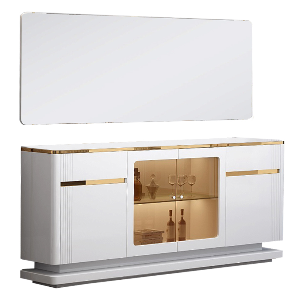Dining Cabinet; (180x40x85)cm + Wall Mirror; (180x2.5x70)cm, Glossy White/Gold