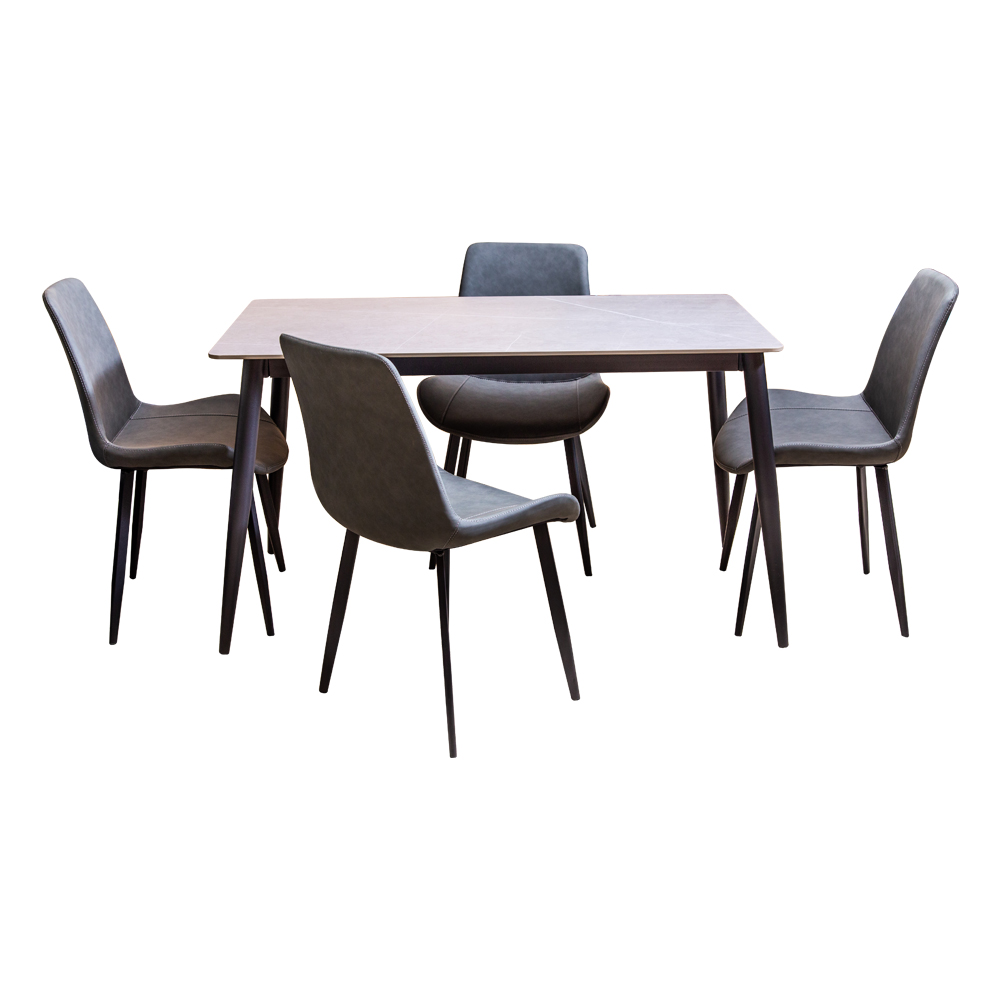 Sintered Stone Dining Table; (130x70)cm + 4 Side Chairs, Armani Grey/Dark Grey
