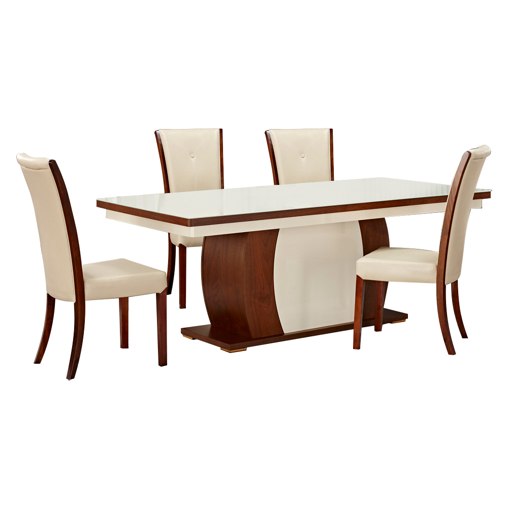 Dining Table; (200x100x75)cm + 8 Side Chairs, Brown Beige