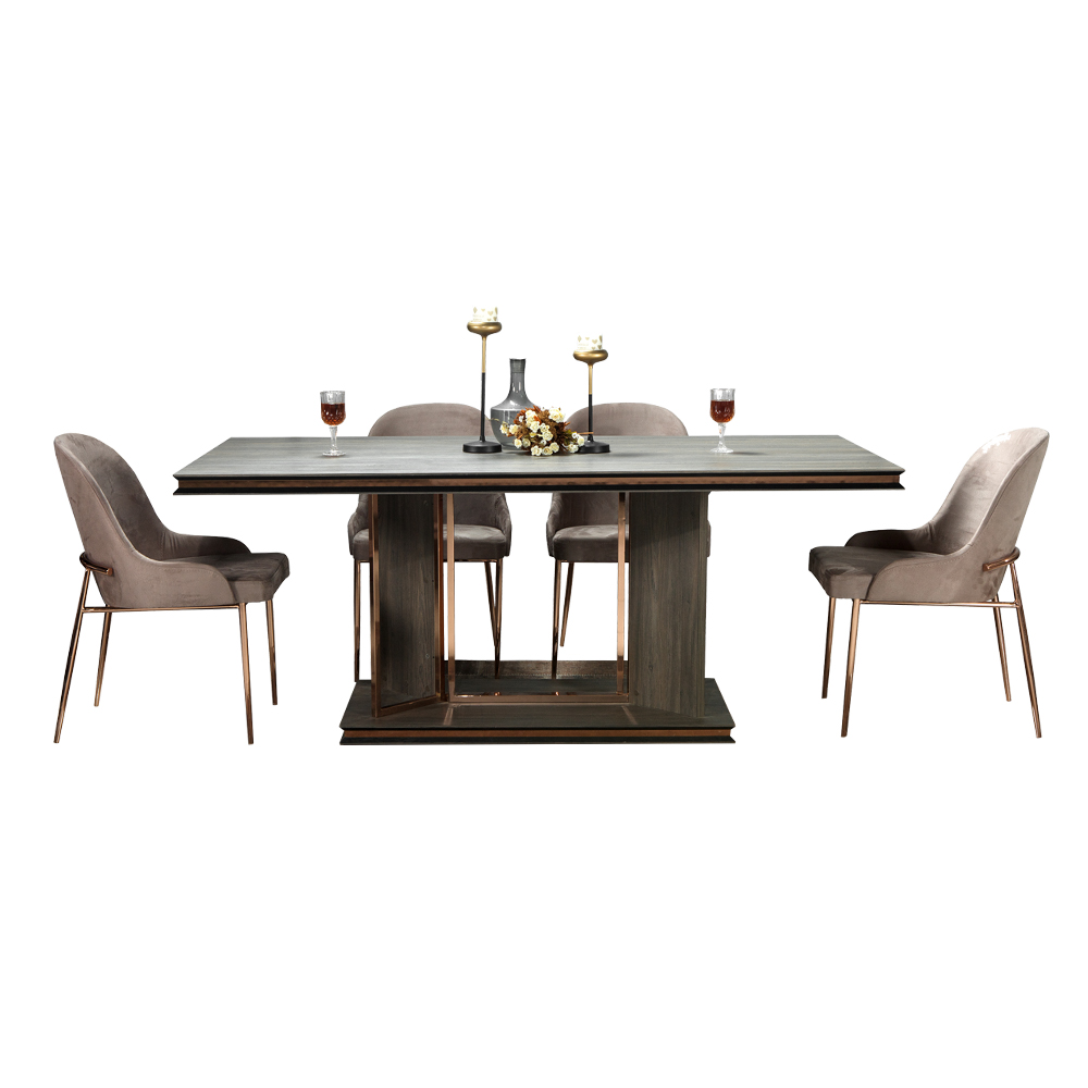Dining Table; (190x95)cm + 8 Side Chairs, Brown/Cappuccino