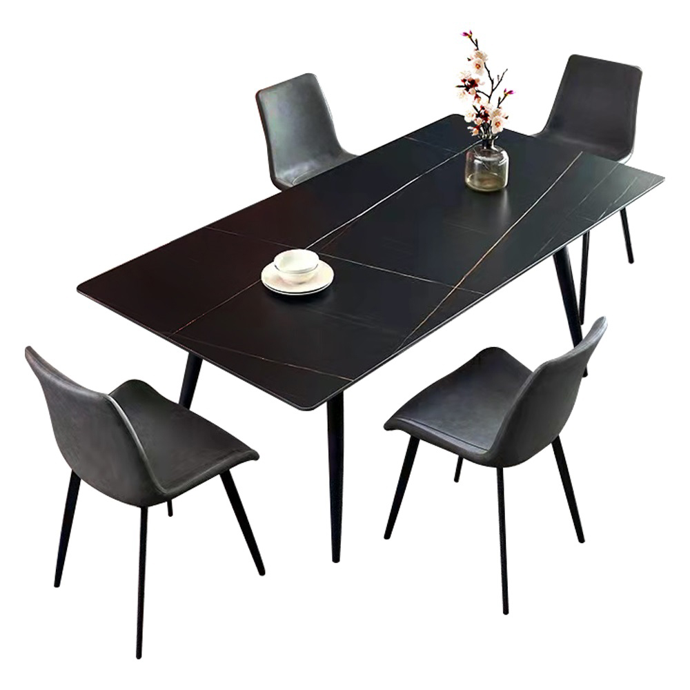 Sintered Stone Dining Table; (1.5x0.9)Mts + 4 Side Chairs, L. Black Gold/B.Grey