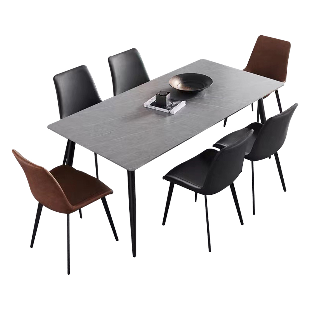 Sintered Stone Dining Table; (1.8x0.9)Mts + 6 Side Chairs, Armani Grey/Grey