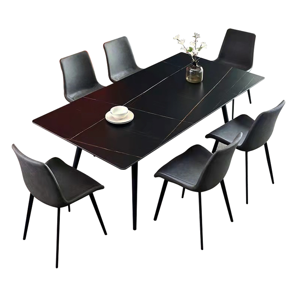 Sintered Stone Dining Table; (1.8x0.9)Mts + 6 Side Chairs, L. Black Gold/B.Grey