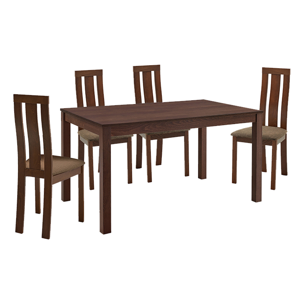 Dining Table -Veneer Top; (120x75x74)cm + 4 Side Chairs, Burn Beech/G.Honey