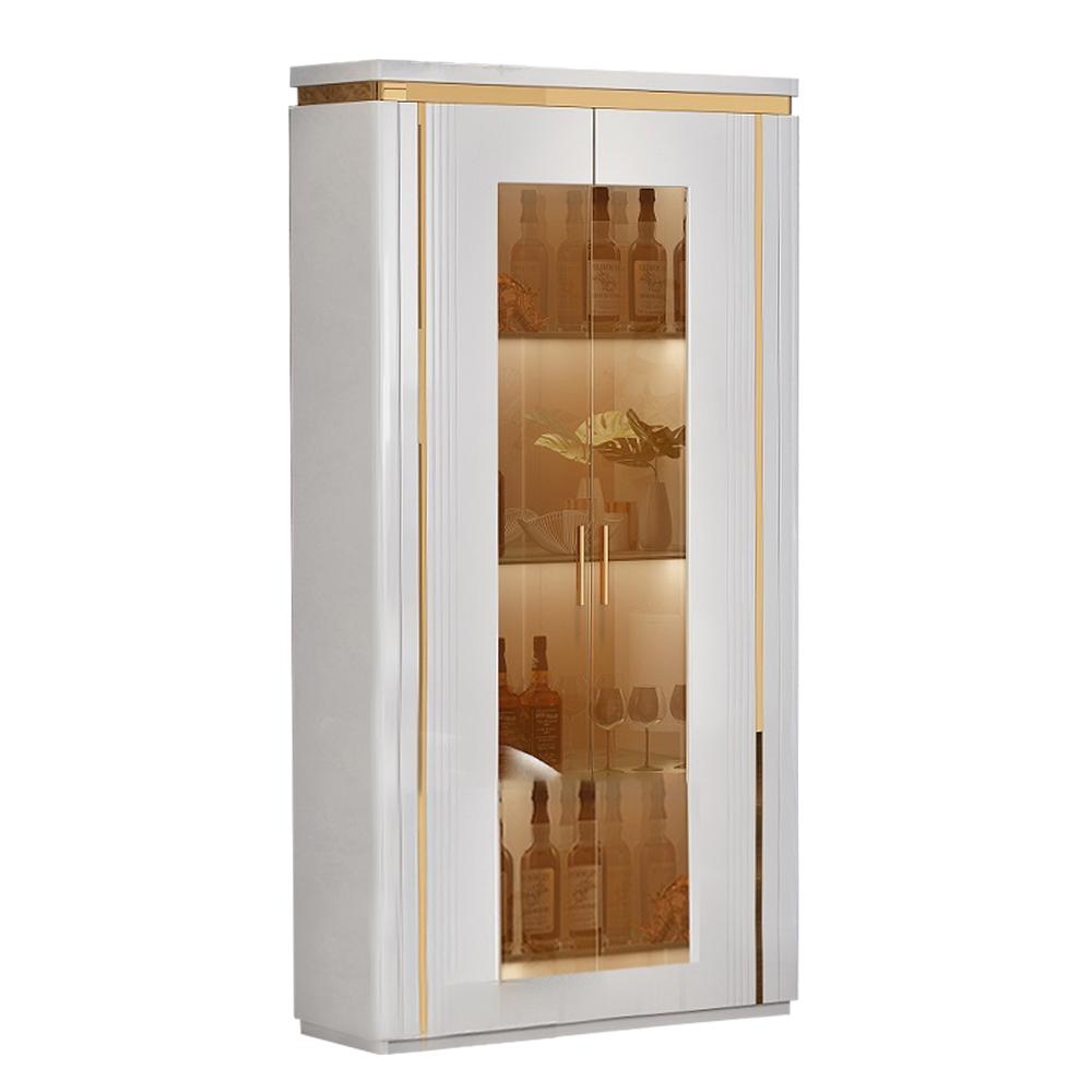 Display Cabinet; (90x40x190)cm, Glossy White/Gold