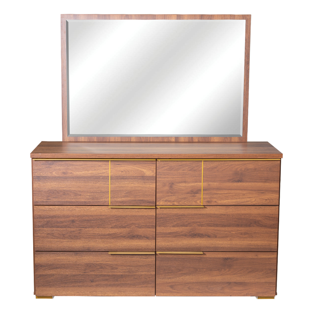 Dresser; (137x45x84)cm + Mirror; (111.6x75x2.1)cm, Walnut/Gold