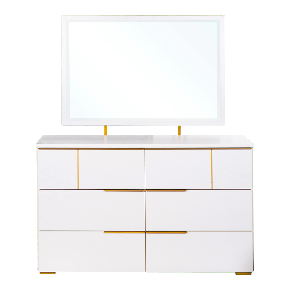 Dresser; (137x45x84)cm + Mirror; (111.6x75x2.1)cm, White/Gold