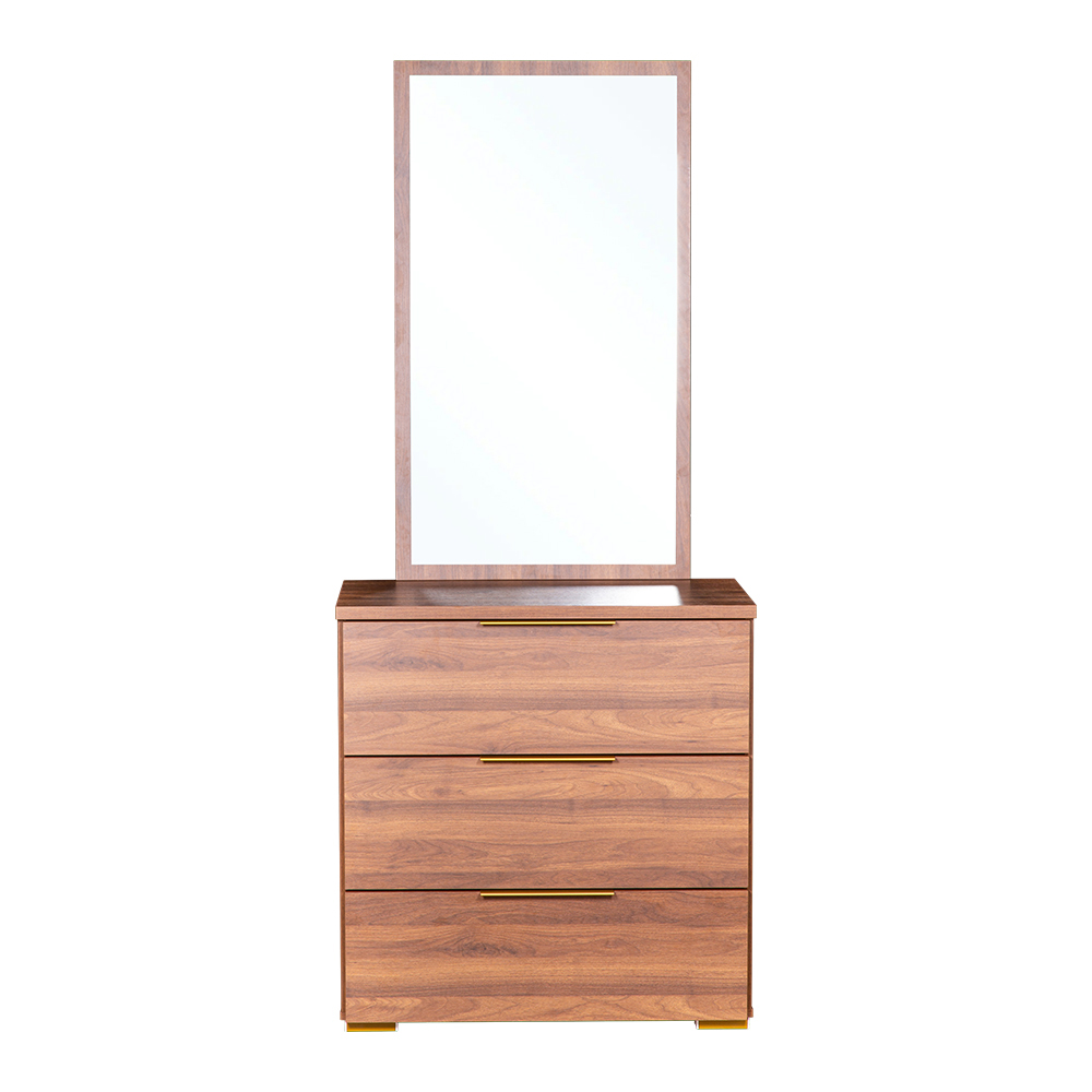 Dresser-3 Drawers; (80x45x84)cm + Mirror; (105x60x1.9)cm, Walnut/Gold